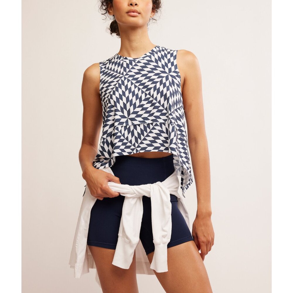 FP Movement by Free People Blue and White Geometric Tank Top